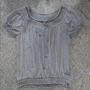Express Gray Pleated Puff Sleeve Blouse